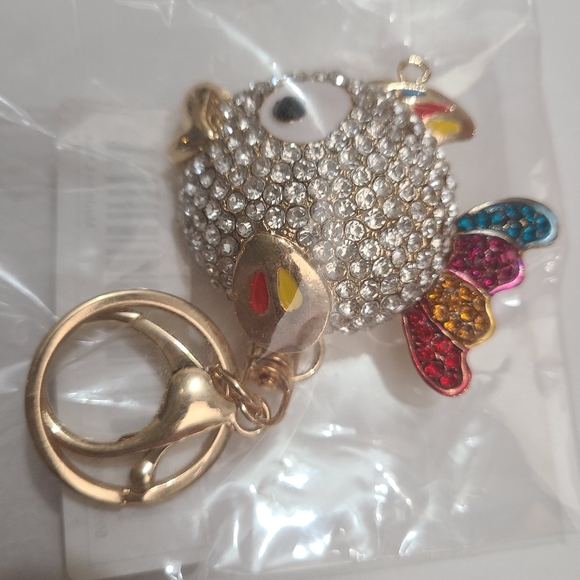 NWT Rhinestone Fish keychain/bag charm gold, red, blue, pink, orange. - Picture 3 of 5